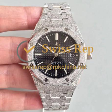 Replica Audemars Piguet Royal Oak Frosted Gold 37MM 15454 JH Stainless Steel Black Dial Swiss 3120