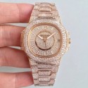 Replica Patek Philippe Nautilus Jumbo Ladies Paved With Diamonds 7021/1R-001 N Rose Gold & Diamonds Diamond Dial M9015