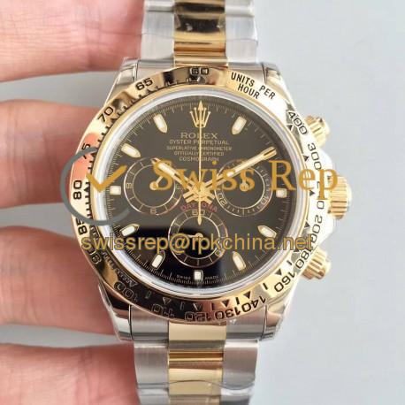 Replica Rolex Daytona Cosmograph 116503 3A 18K Yellow Gold Wrapped & Stainless Steel 904L Black Dial Swiss 7750 Run 6@SEC