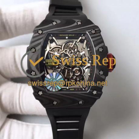 Replica Richard Mille RM35-02 Rafael Nadal KV Forged Carbon Black Skeleton Dial M6T51