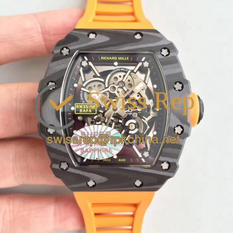 Replica Richard Mille RM35-02 Rafael Nadal KV Forged Carbon Black Skeleton Dial M8215