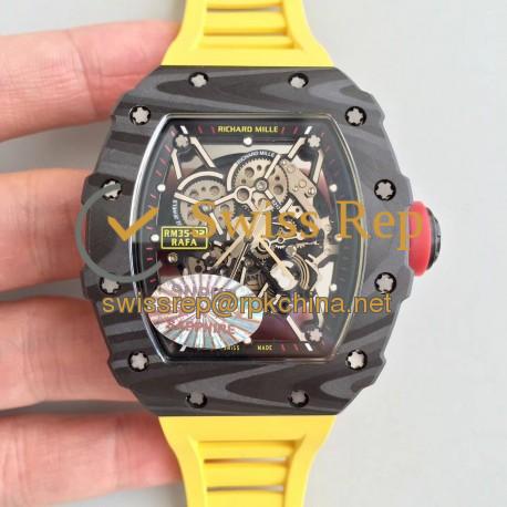 Replica Richard Mille RM35-02 Rafael Nadal KV Forged Carbon Black Skeleton Dial M8215