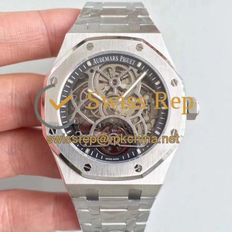 Replica Audemars Piguet Royal Oak Tourbillon Extra-Plate Squelette 26518 JF Stainless Steel Black Skeleton Dial Swiss 2924