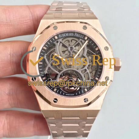 Replica Audemars Piguet Royal Oak Tourbillon Extra-Plate Squelette 26518 JF Rose Gold Black Skeleton Dial Swiss 2924