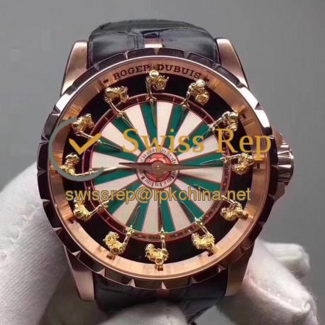 Replica Roger Dubuis Excalibur Knights Of The Round Table Limited Edition RDDBEX0398 N Rose Gold Green & White Dial M6T15