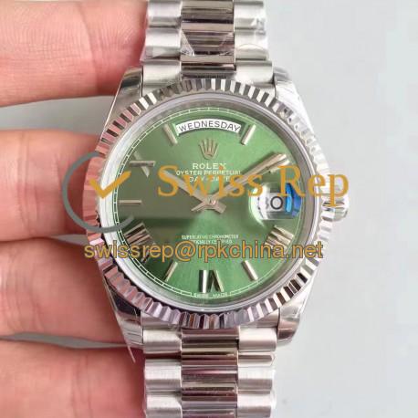 Replica Rolex Day-Date 40 228239 2018 EW Stainless Steel Green Dial Swiss 3255