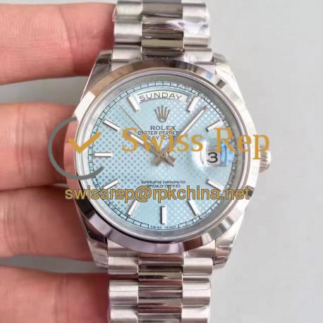 Replica Rolex Day-Date 40 228206 2018 EW Stainless Steel Blue Diagonal Dial Swiss 3255