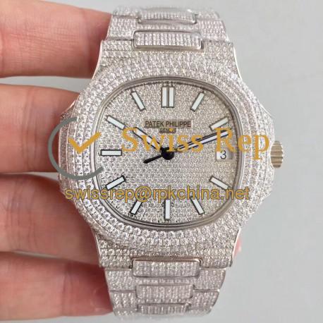 Replica Patek Philippe Nautilus Jumbo 5719/10G-010 2018 N Stainless Steel & Diamonds Diamond Dial Swiss 324SC