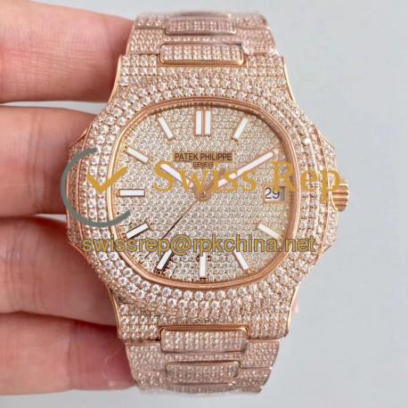 Replica Patek Philippe Nautilus Jumbo 5719/10G-010 2018 N Rose Gold & Diamonds Diamond Dial Swiss 324SC