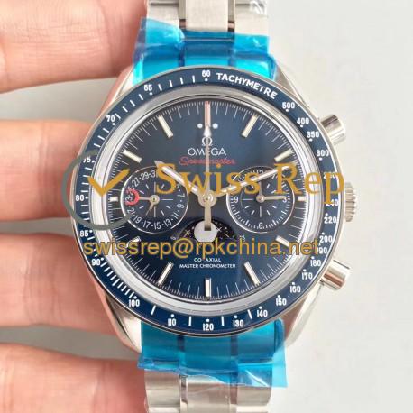 Replica Omega Speedmaster Moonwatch Moonphase Chronograph 304.33.44.52.03.001 BF Stainless Steel Blue Dial Swiss 9300