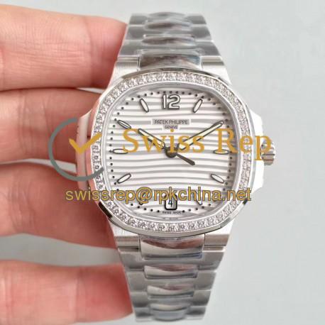 Replica Patek Philippe Nautilus Ladies 7018/1A-001 PF Stainless Steel & Diamonds White Dial Swiss 324 S C