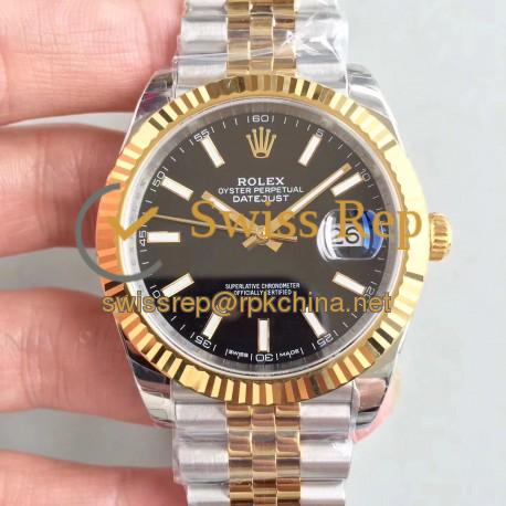 Replica Rolex Datejust II 116333 41MM EW Stainless Steel & Yellow Gold Black Dial Swiss 3235