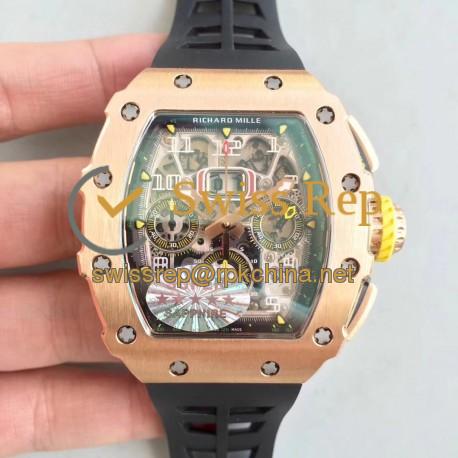 Replica Richard Mille RM011 Felipe Massa Chronograph KV Rose Gold Skeleton Dial Swiss 7750