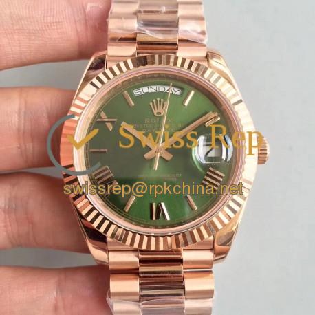 Replica Rolex Day-Date 40 228235 40MM AR Stainless Steel 904L With 18K Rose Gold Wrapped Green Dial Swiss 3255