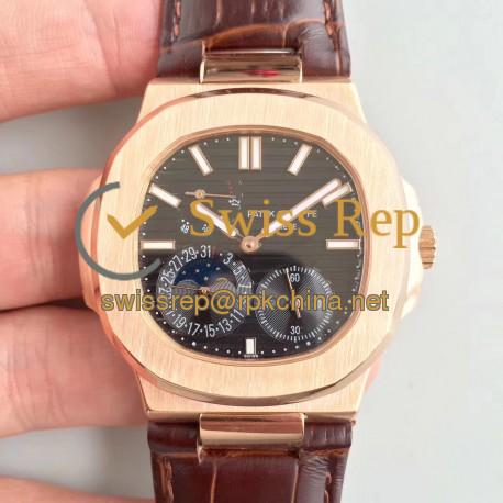 Replica Patek Philippe Nautilus Moonphase 5712R-001 N Rose Gold Black Dial Swiss 240 PS IRM C LU