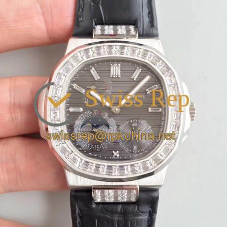 Replica Patek Philippe Nautilus Moonphase 5712G-001 N Stainless Steel & Diamond Black Dial Swiss 240 PS IRM C LU