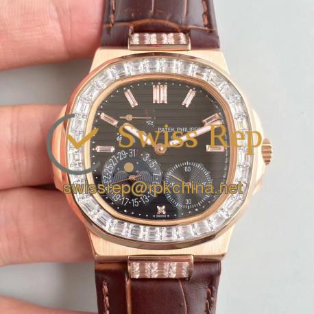 Replica Patek Philippe Nautilus Moonphase 5712R-001 N Rose Gold & Diamond Black Dial Swiss 240 PS IRM C LU