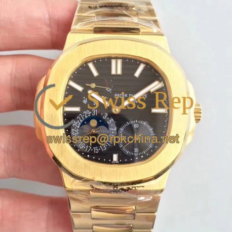 Replica Patek Philippe Nautilus Moonphase 5712R-001 N Yellow Gold Black Dial Swiss 240 PS IRM C LU