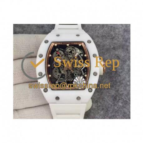 Replica Richard Mille RM55 White Ceramic Rose Gold Skeleton Dial M8215