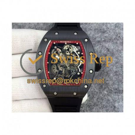 Replica Richard Mille RM55 Black Ceramic Red Skeleton Dial M8215