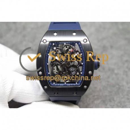 Replica Richard Mille RM55 Black Ceramic Blue Skeleton Dial M8215