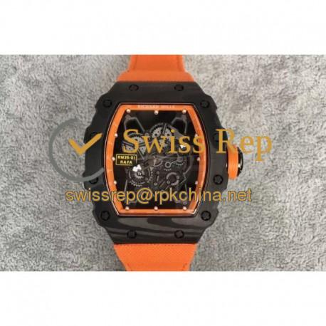 Replica Richard Mille RM35-01 Rafael Nadal Forged Carbon Skeleton Orange Dial Orange Nylon Strap M9015