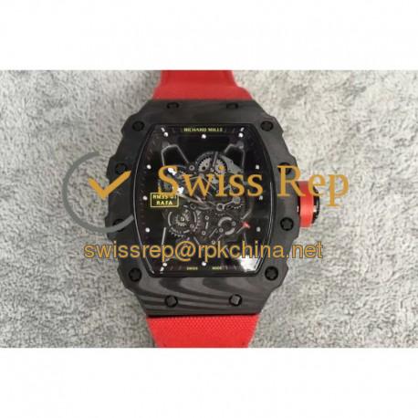 Replica Richard Mille RM35-01 Rafael Nadal Forged Carbon Skeleton Black Dial Red Nylon Strap M9015