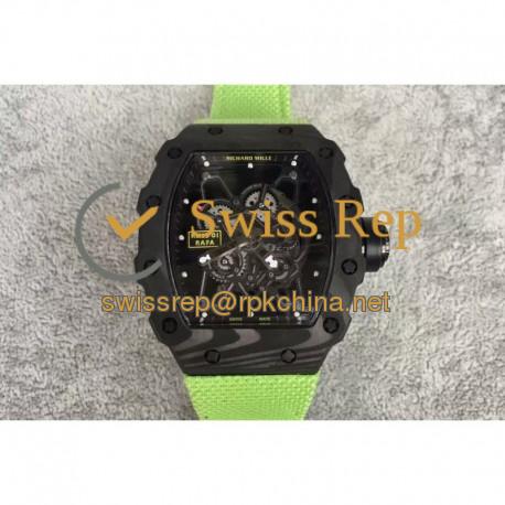 Replica Richard Mille RM35-01 Rafael Nadal Forged Carbon Skeleton Black Dial Green Nylon M9015