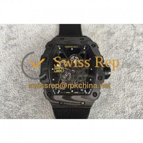 Replica Richard Mille RM35-01 Rafael Nadal Forged Carbon Skeleton Black Dial Black Nylon Strap M9015