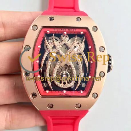 Replica Richard Mille 19-01 SF Rose Gold Diamond Spyder Dial M6T51