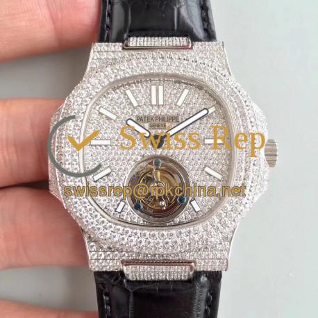 Replica Patek Philippe Nautilus Jumbo 5711 R8 Stainless Steel & Diamonds Diamond Dial Swiss Tourbillon