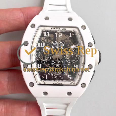 Replica Richard Mille RM011-FM Felipe Massa Flyback Dubai Chronograph KV White Ceramic White Skeleton Dial Swiss 7750