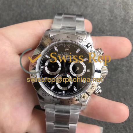 Replica Rolex Daytona Cosmograph 116520 N Stainless Steel Black Dial Swiss 7750 Run 6@SEC