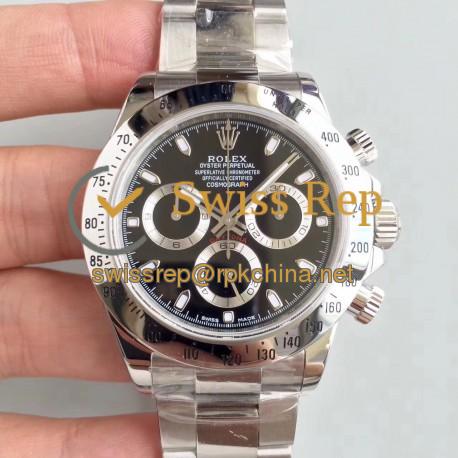 Replica Rolex Daytona Cosmograph 116520 AR Stainless Steel 904L Black Dial Swiss 4130 Run 6@SEC