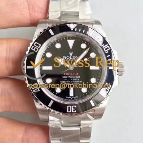 Replica Rolex Submariner FUCK EM 114060 N V6S Stainless Steel Black Dial Swiss 2836-2