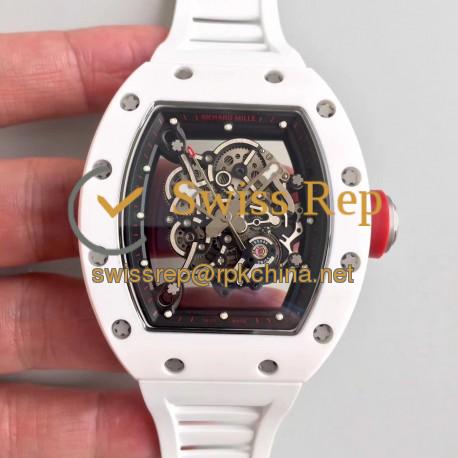 Replica Richard Mille RM55 KV White Ceramic Black Skeleton Dial M8215