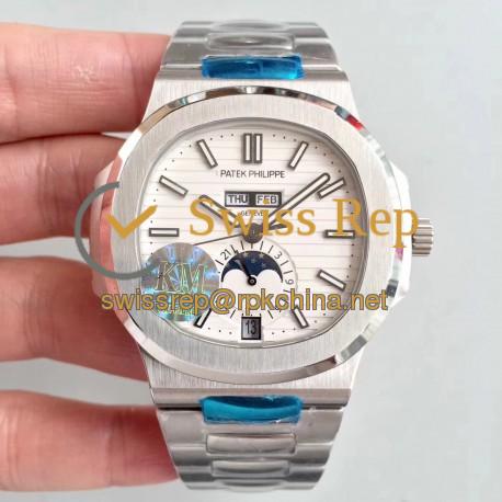 Replica Patek Philippe Nautilus Annual Calendar Moonphase 5726/1A-010 KM V2 Stainless Steel White Dial Swiss 324 S QA LU 24H/303