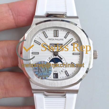 Replica Patek Philippe Nautilus Annual Calendar Moonphase 5726A KM V2 Stainless Steel White Dial Swiss 324 S QA LU 24H/303