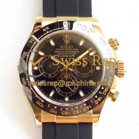 Replica Rolex Daytona Cosmograph 116518LN AR Yellow Gold Black Dial Swiss 4130 Run 6@SEC