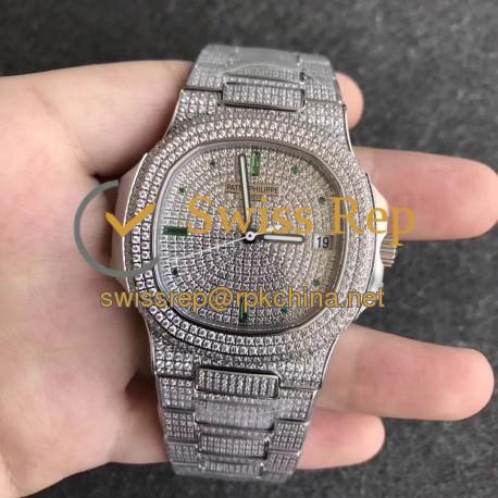 Replica Patek Philippe Nautilus Jumbo 5719/10G-010 KM Stainless Steel & Diamonds Diamond Dial Swiss 324SC