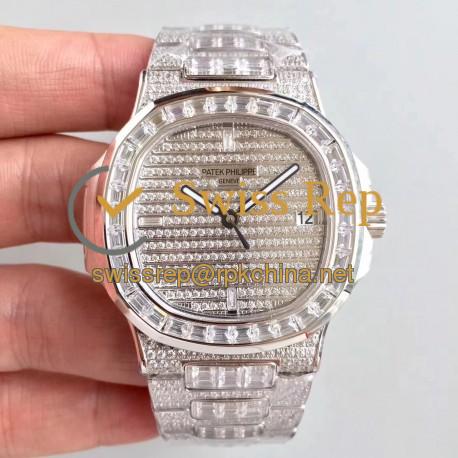 Replica Patek Philippe Nautilus Jumbo 5719/10G-010 DM Stainless Steel & Diamonds Diamond Dial Swiss 324SC