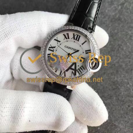 Replica Ballon Bleu De Cartier Ladies 33MM W6920085 V6 Stainless Steel & Diamonds White Dial Swiss 2824-2