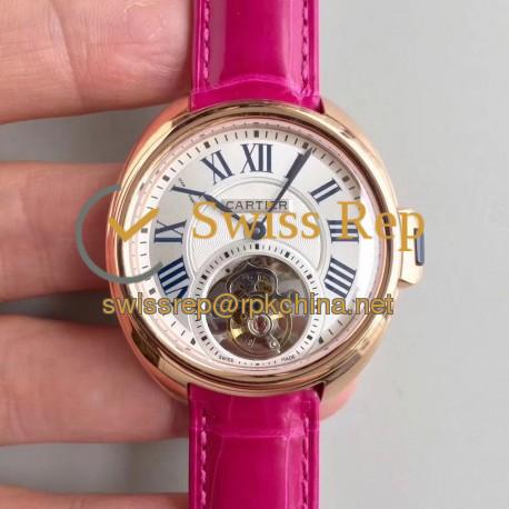 Replica Ballon Bleu De Cartier Flying Tourbillon HPI00716 39MM TF Rose Gold White Dial Swiss 9452MC