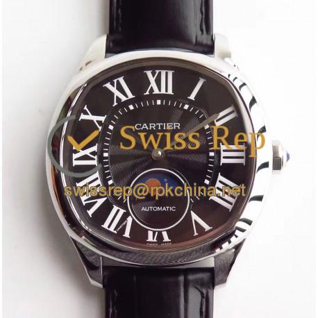 Replica Drive de Cartier Moonphase WSNM0008 N Stainless Steel Black Dial Swiss 1904-LU MC