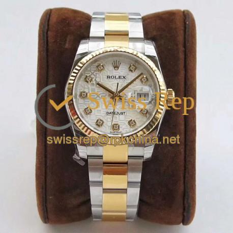 Replica Rolex Datejust 36MM 116234 DJ Stainless Steel 904L & Yellow Gold Silver Anniversary Jubilee Dial Swiss 3135