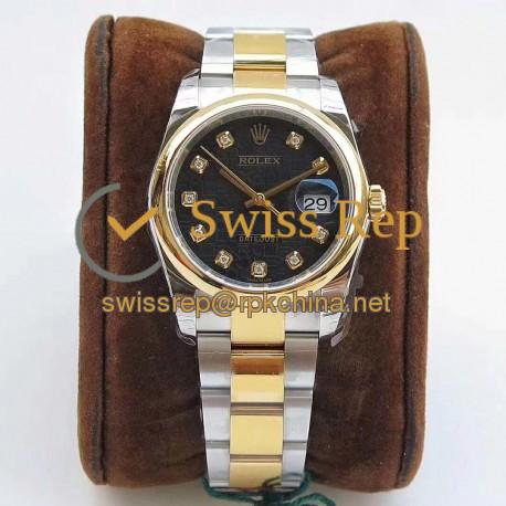 Replica Rolex Datejust 36MM 116234 DJ Stainless Steel 904L & Yellow Gold Black Anniversary Jubilee Dial Swiss 3135