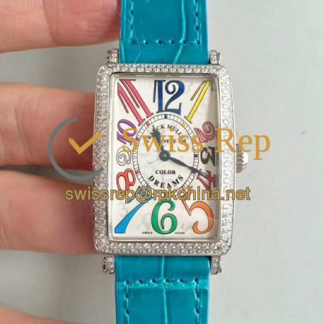 Replica Franck Muller Ladies Long Island 1952 1200 CH COL DRM D GF Stainless Steel & Diamonds Silver Dial Swiss Quartz