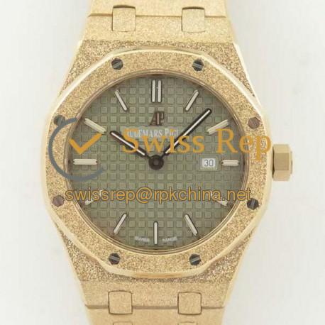 Replica Audemars Piguet Royal Oak Frosted Gold Quartz 33MM 67653 OM Rose Gold Green Dial Swiss 3132