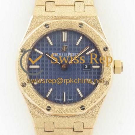 Replica Audemars Piguet Royal Oak Frosted Gold Quartz 33MM 67653 OM Rose Gold Blue Dial Swiss 3132