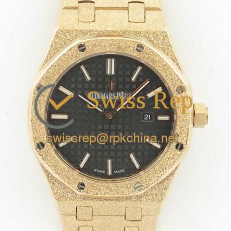 Replica Audemars Piguet Royal Oak Frosted Gold Quartz 33MM 67653 OM Rose Gold Black Dial Swiss 3132